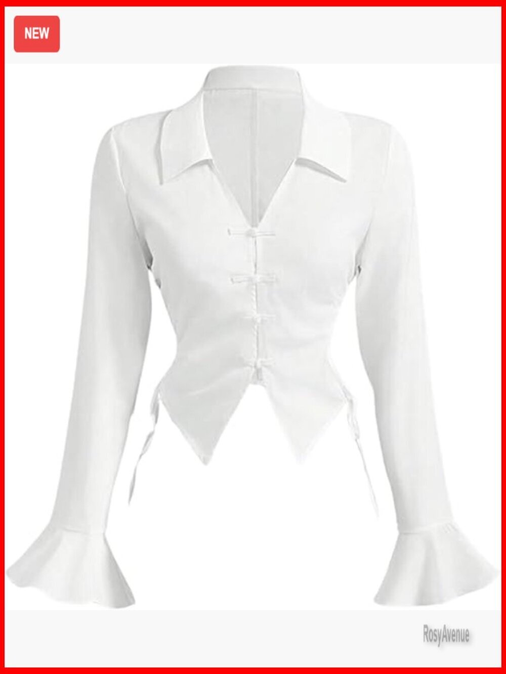 Flared Sleeve Tie Side Ruched Button Down Blouse Office Top